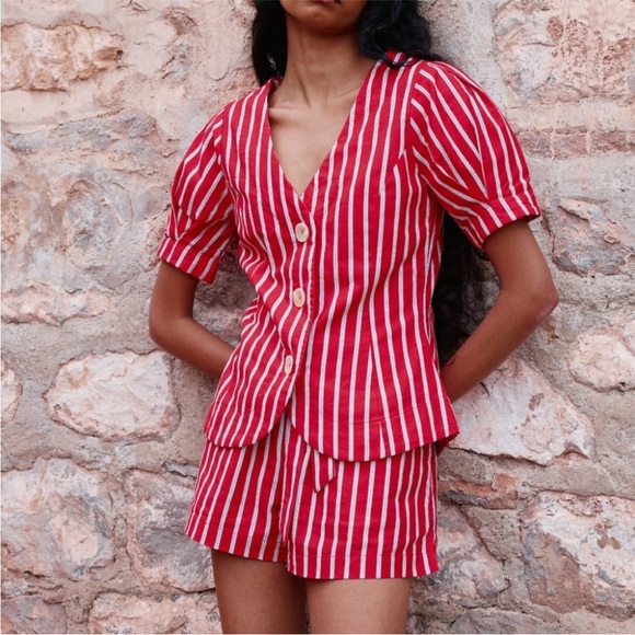 NWT! Anthropologie Damson Madder Shell Linen Blend Puff-Sleeve Blouse - Size 2 🏆 - Picture 5 of 16